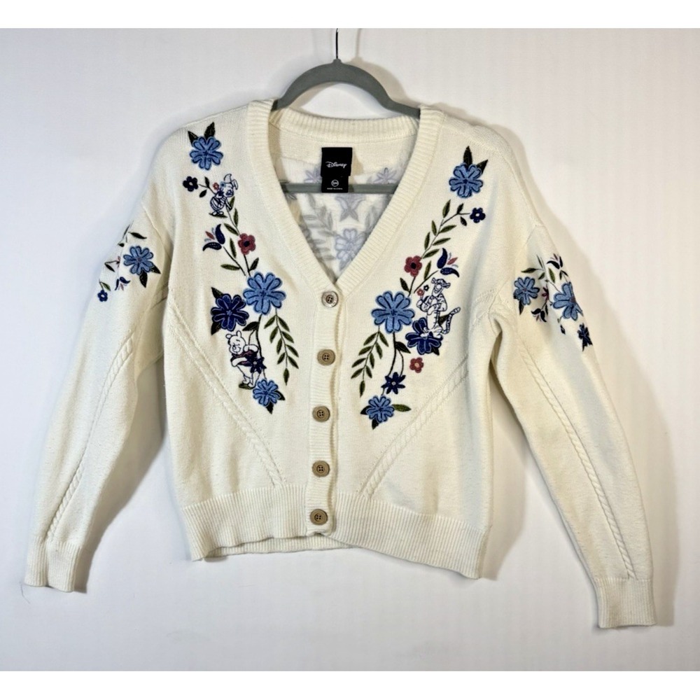 Disney Winnie the Pooh BoxLunch Ivory Embroidered Floral Cardigan Small Tigger